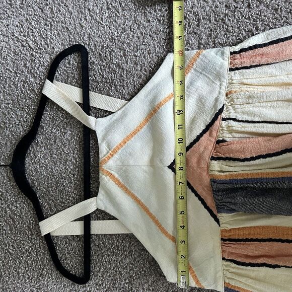 Free People Striped Bloom Dress Size XS Ivory Natural Textured Apron Midi - Picture 7 of 9